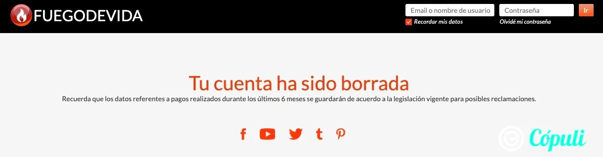 Fuego de vida eliminar cuenta 2