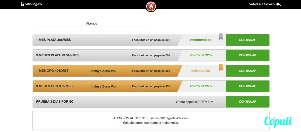 Fuego de vida precios