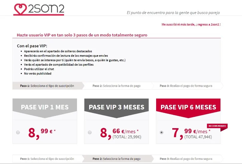 precios y pases en la web de contactos 2son2
