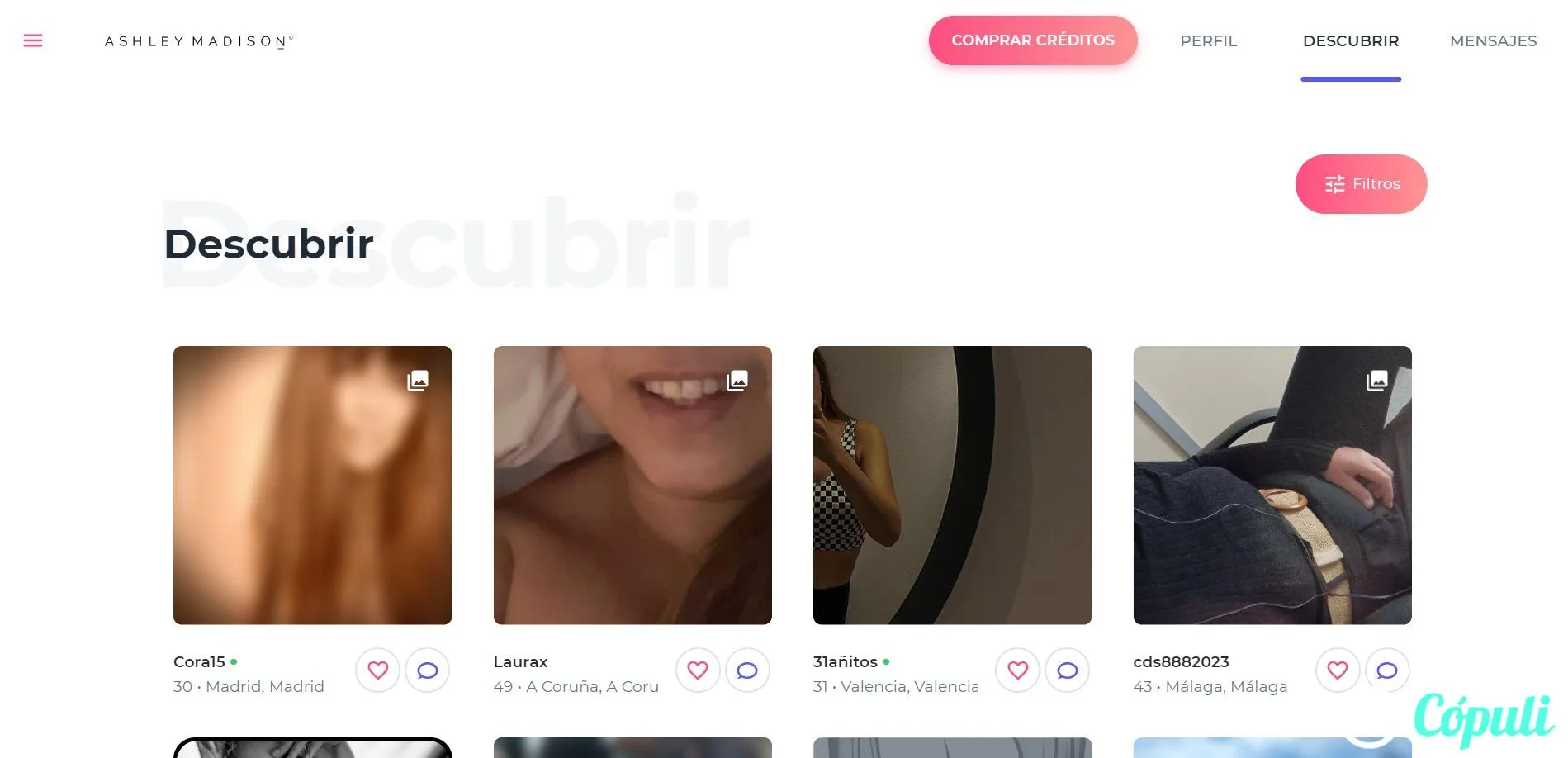 Ashley Madison interfaz