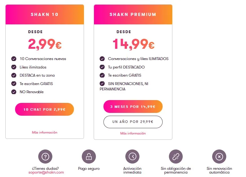 precios en shakn
